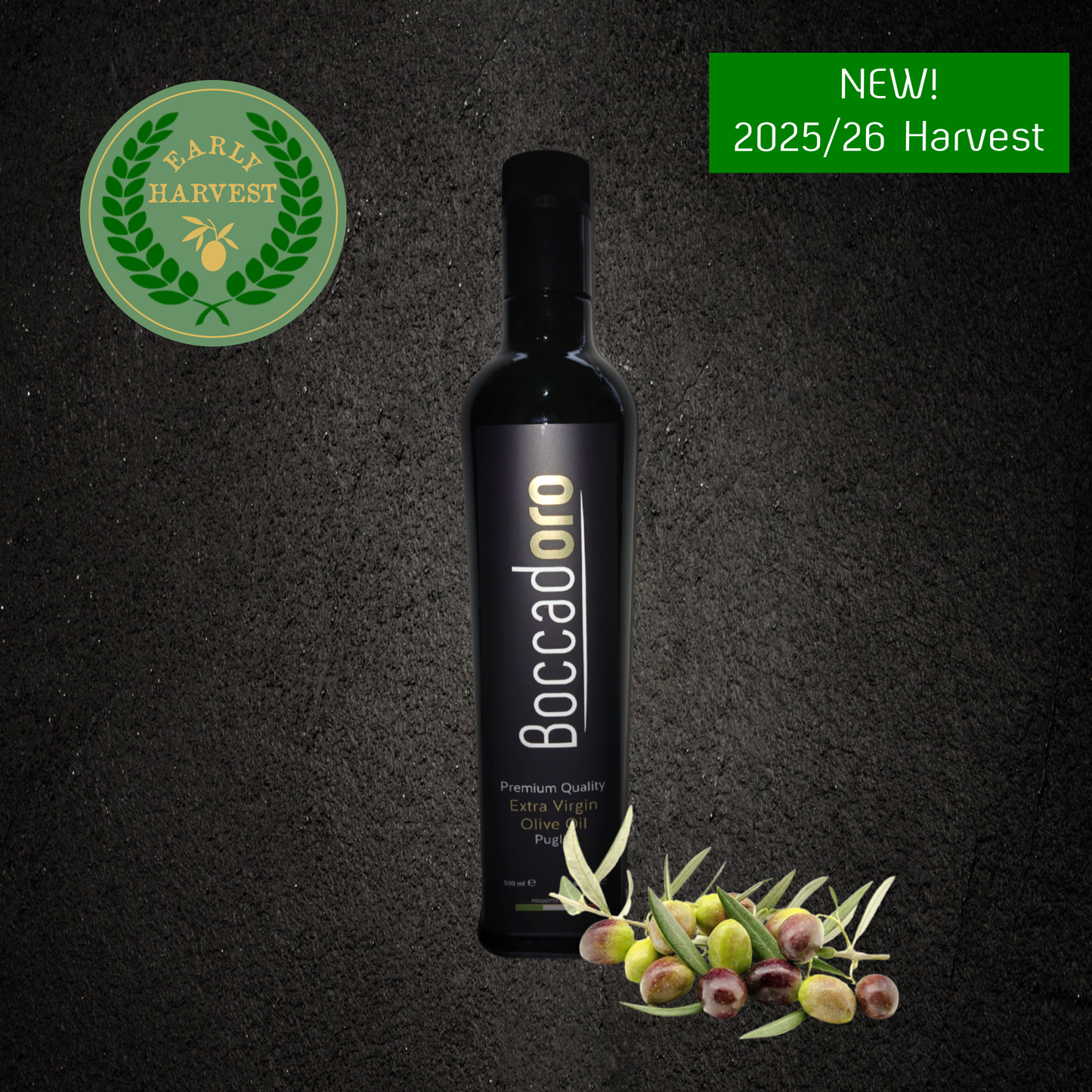 Boccadoro Early Harvest Premium Quality Extra Virgin Olive Oil - 500ml Bottle (2025/26 Harvest)
