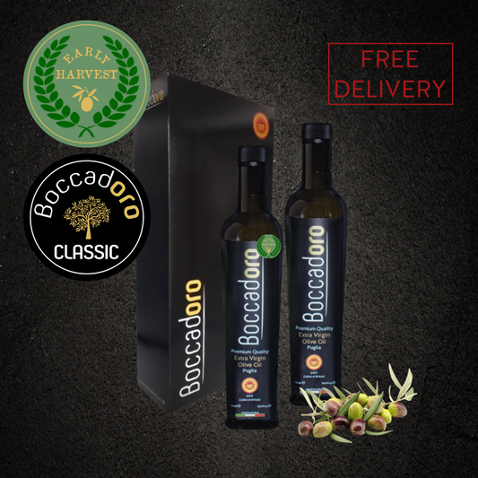 Boccadoro Premium Quality Extra Virgin Olive Oil EARLY HARVEST & CLASSIC 2 x 500ml Twin Pack (2023/24 Harvest)