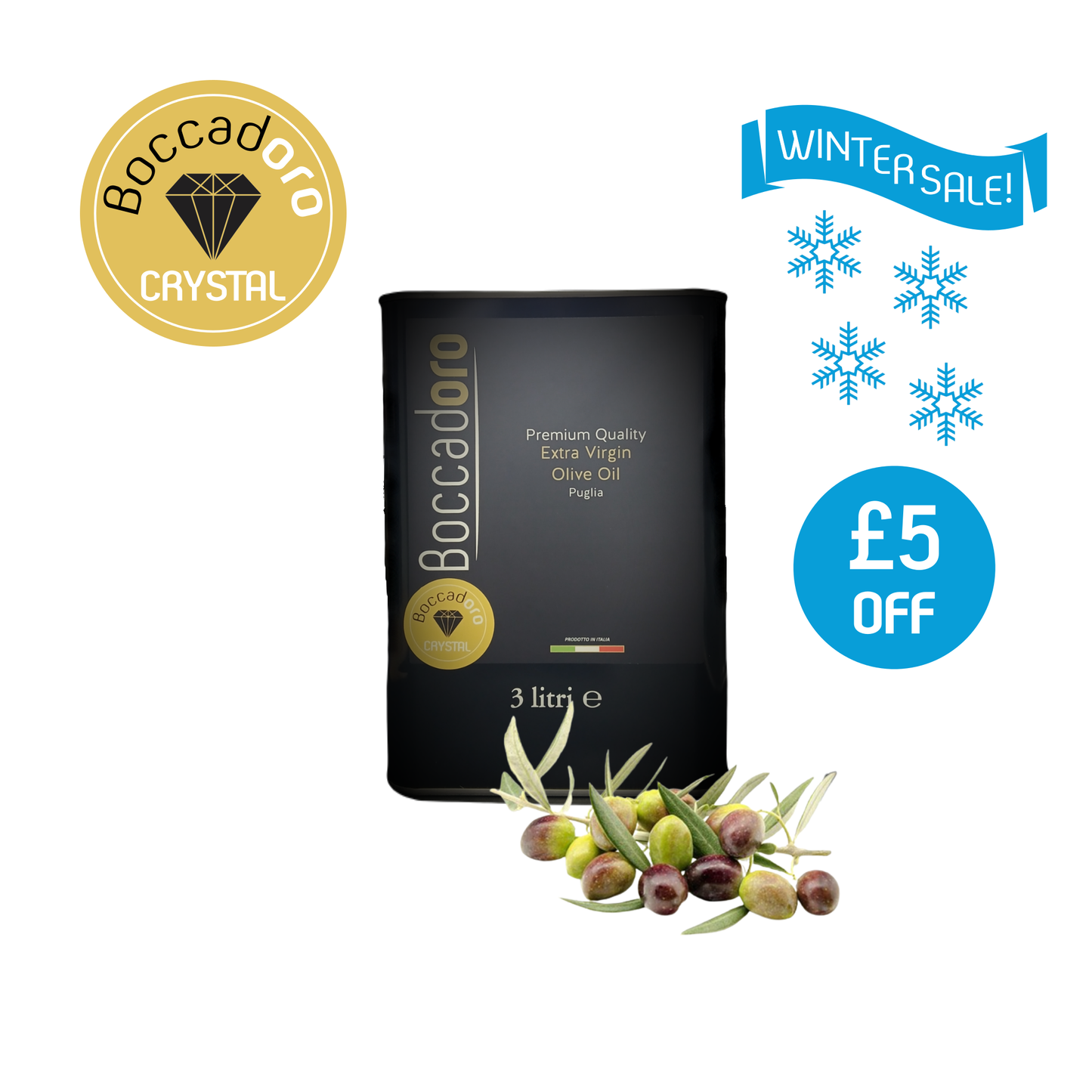 Boccadoro Crystal Premium Quality Extra Virgin Olive Oil - 3 Litre (2024/25 Harvest)