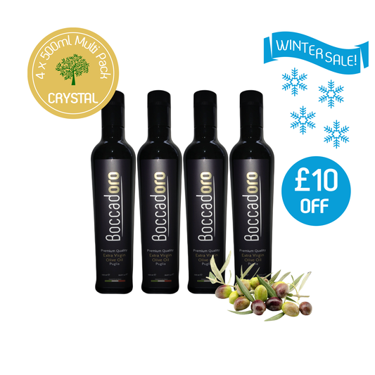 Boccadoro Crystal Premium Quality Extra Virgin Olive Oil - MULTI PACK - 500ml Bottle x 4 (2024/25 Harvest)