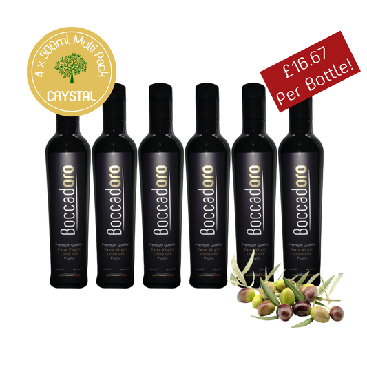 Boccadoro Crystal Premium Quality Extra Virgin Olive Oil - MULTI PACK - 500ml Bottle x 6 (2023/24 Harvest)