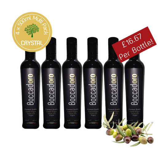 Boccadoro Crystal Premium Quality Extra Virgin Olive Oil - MULTI PACK - 500ml Bottle x 6 (2024/25 Harvest)