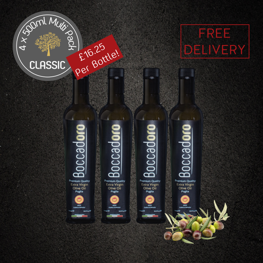 Boccadoro Premium Quality Extra Virgin Olive Oil CLASSIC MULTI PACK - 500ml Bottle x 4 (2023/24 Harvest)