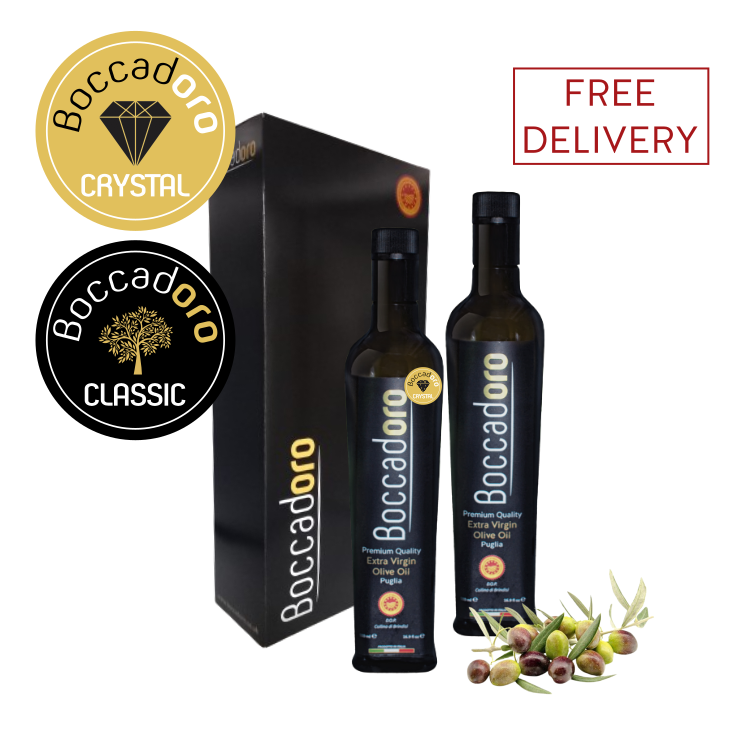 Boccadoro Premium Quality Extra Virgin Olive Oil CRYSTAL & CLASSIC 2 x 500ml Twin Pack (2023/24 Harvest)