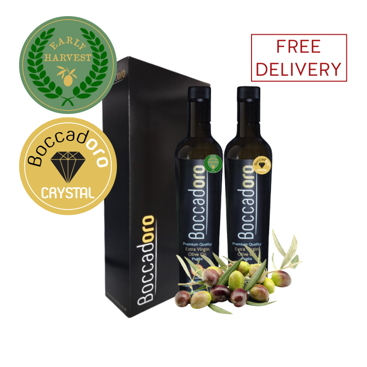 Boccadoro Premium Quality Extra Virgin Olive Oil Early Harvest & Crystal 2 x 500ml Twin Pack