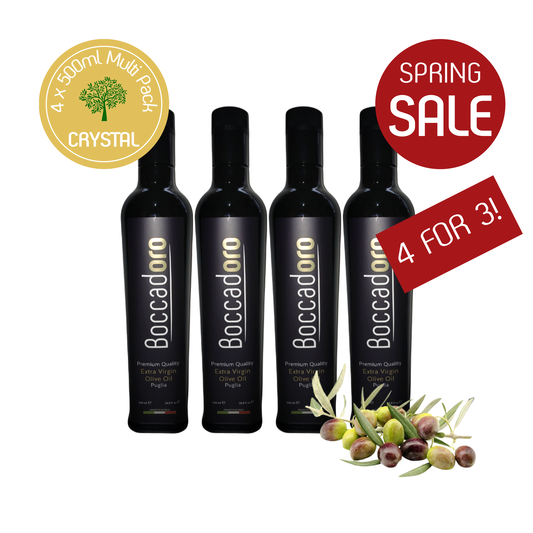 Boccadoro Crystal Premium Quality Extra Virgin Olive Oil - MULTI PACK - 500ml Bottle x 4 (2023/24 Harvest)