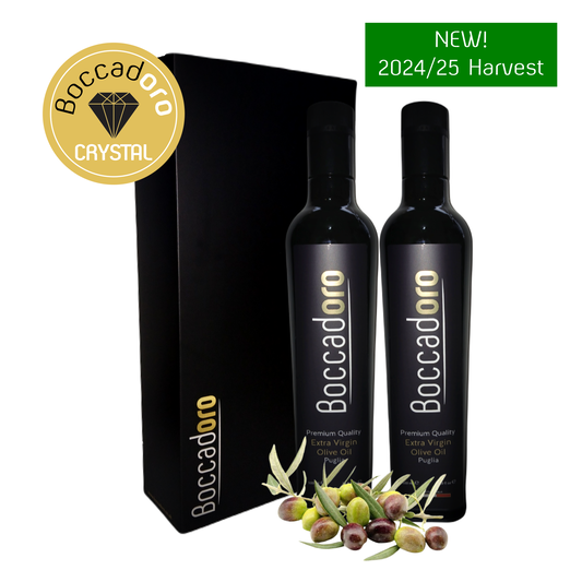 Boccadoro Crystal Premium Quality Extra Virgin Olive Oil - 2 x 500ml Twin Pack (2024/25 Harvest)