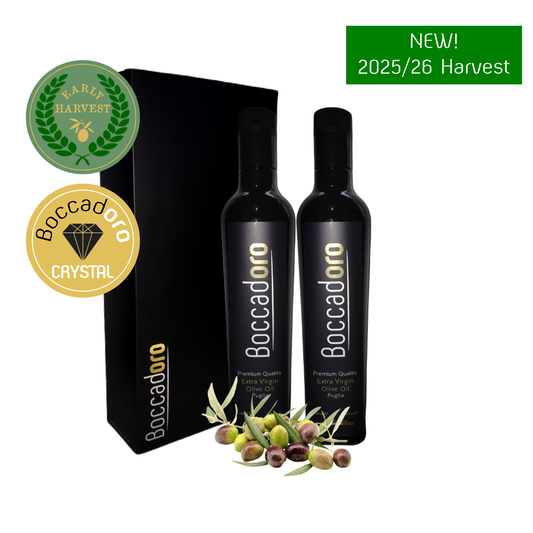 Boccadoro Premium Quality Extra Virgin Olive Oil Early Harvest (2025/26) & Crystal (2024/25) 2 x 500ml Twin Pack