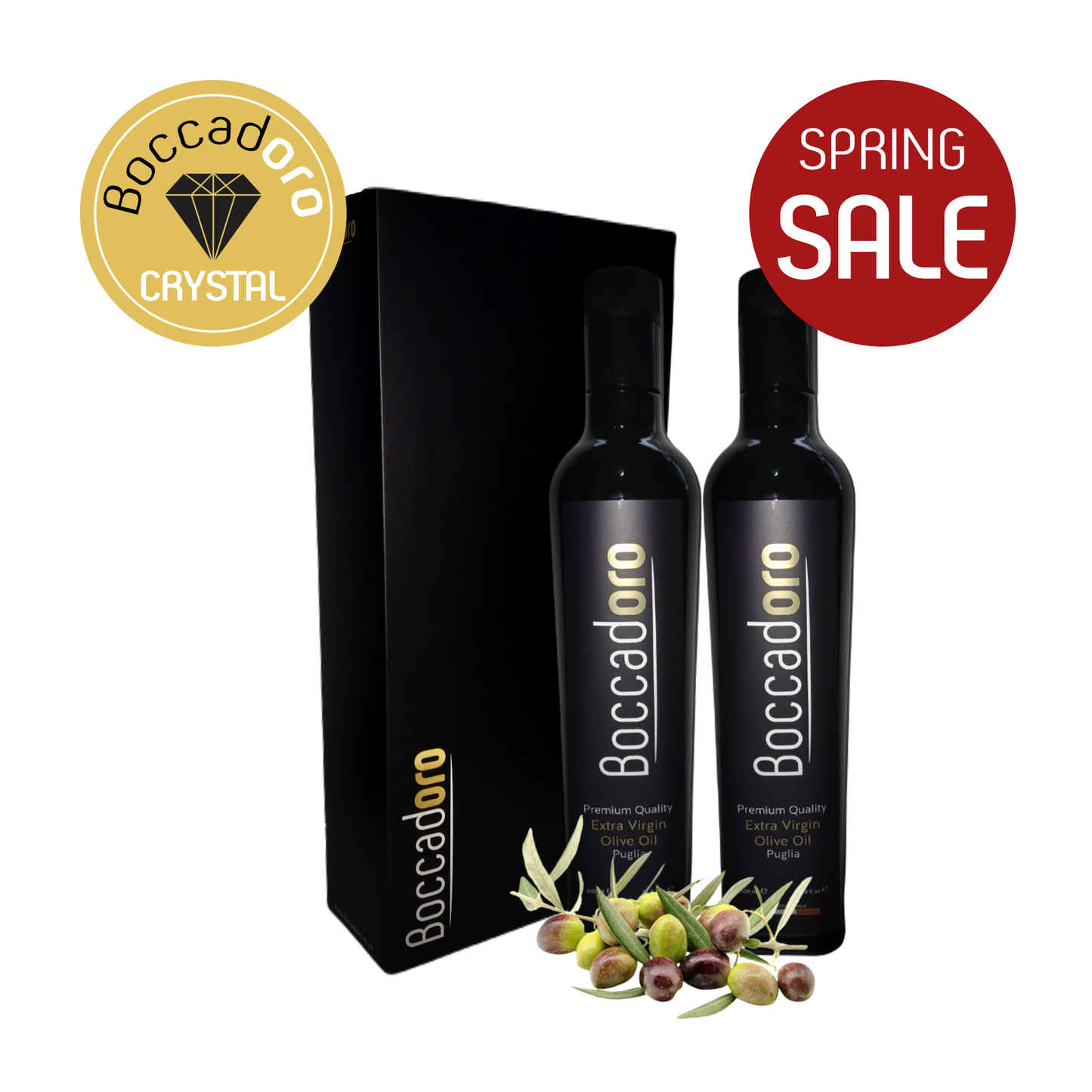 Boccadoro Crystal Premium Quality Extra Virgin Olive Oil - 2 x 500ml Twin Pack