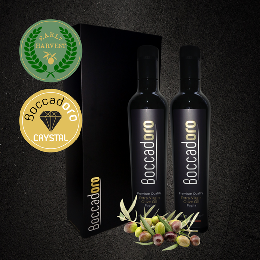 Boccadoro Premium Quality Extra Virgin Olive Oil Early Harvest & Crystal 2 x 500ml Twin Pack