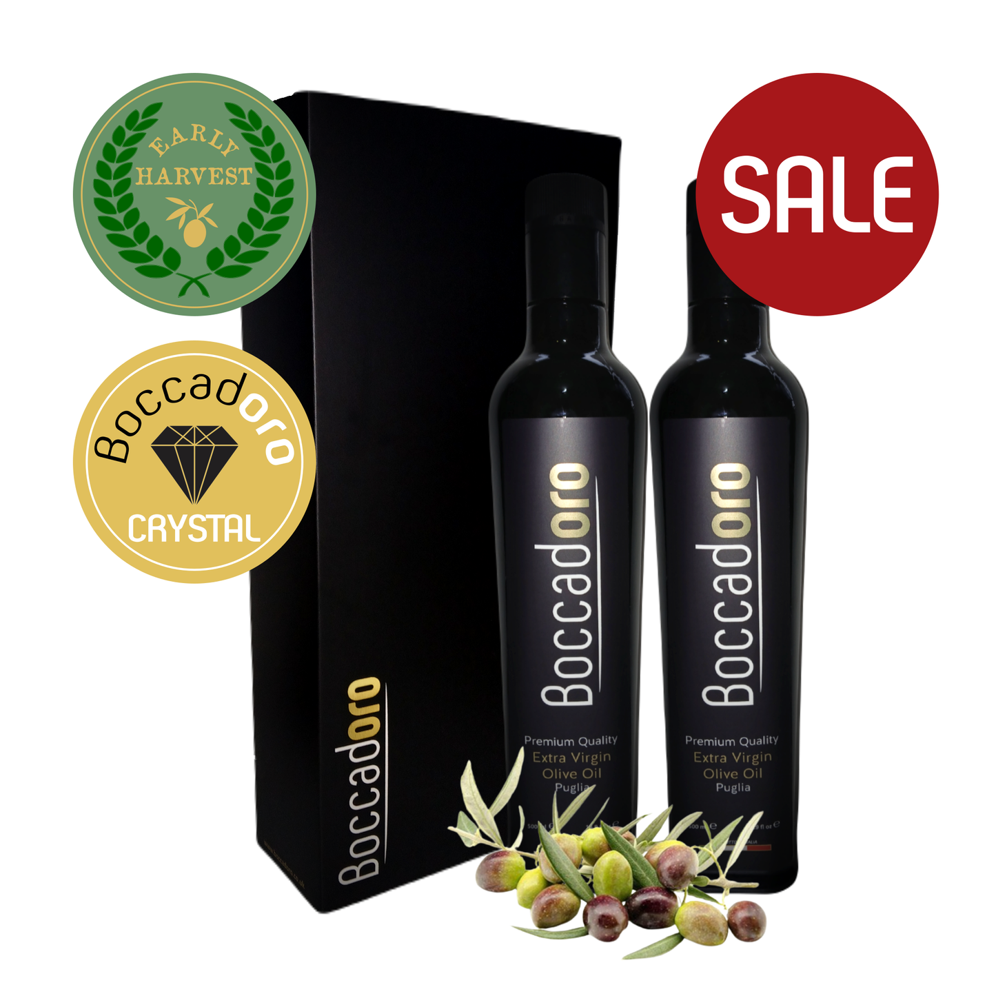 Boccadoro Premium Quality Extra Virgin Olive Oil Early Harvest (2024/25) & Crystal (2023/24) 2 x 500ml Twin Pack